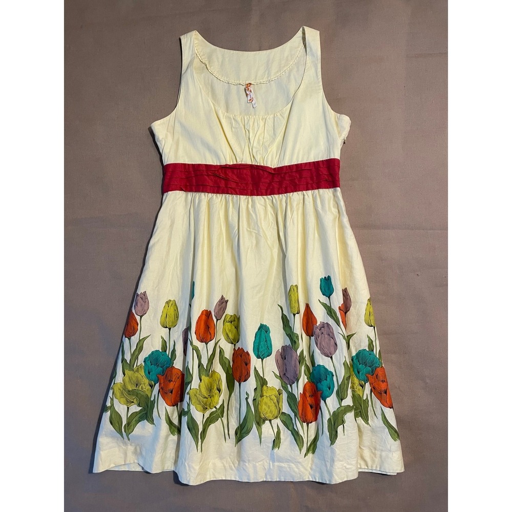 Maeve by Anthropologie Tulip Dress Sz 12 Yellow Floral Fit&Flare Whimsical Retro